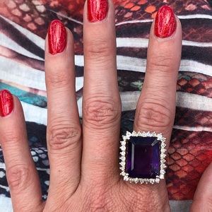 Antique 14k Gold 15 Carat Amethyst Diamond Ring ~ Victorian Edwardian Art Deco